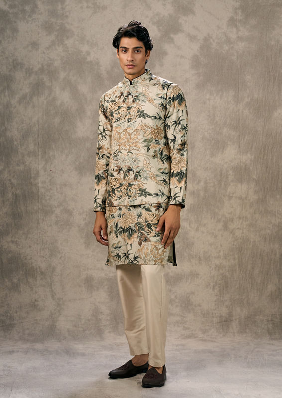 Twamev Men Pista Green Elegance Kurta Jacket Set