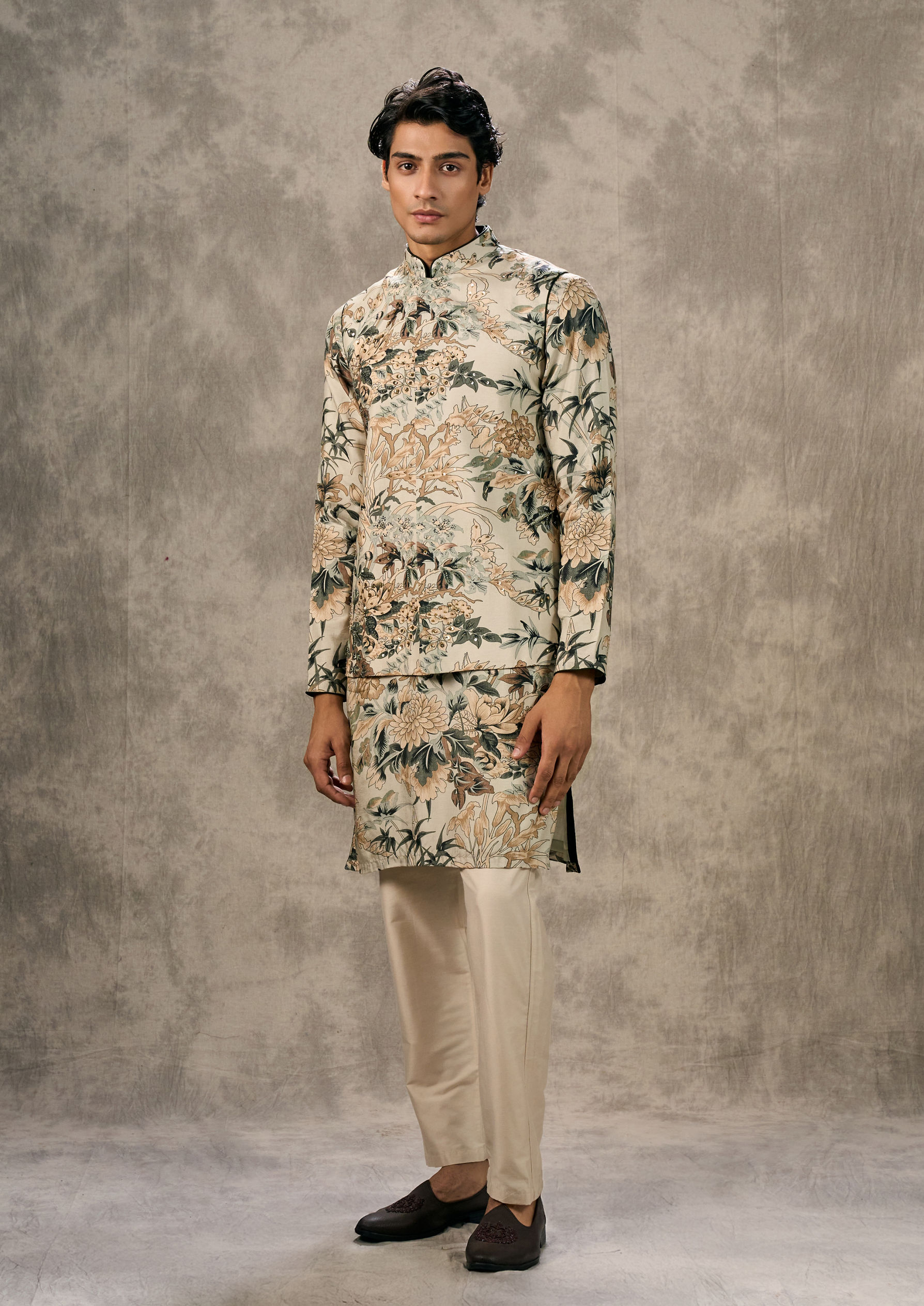 Twamev Men Pista Green Elegance Kurta Jacket Set