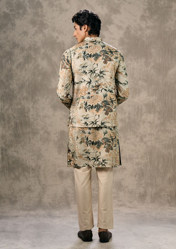 Twamev Men Pista Green Elegance Kurta Jacket Set