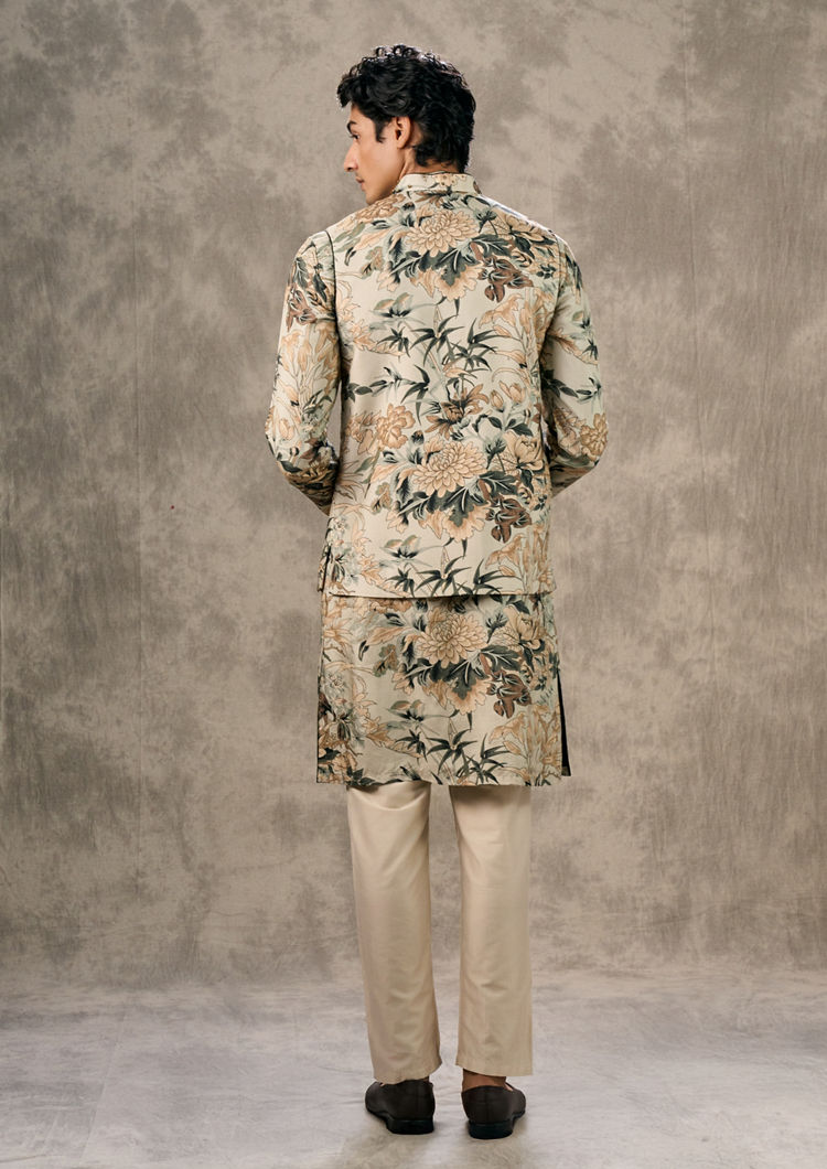 Twamev Men Pista Green Elegance Kurta Jacket Set