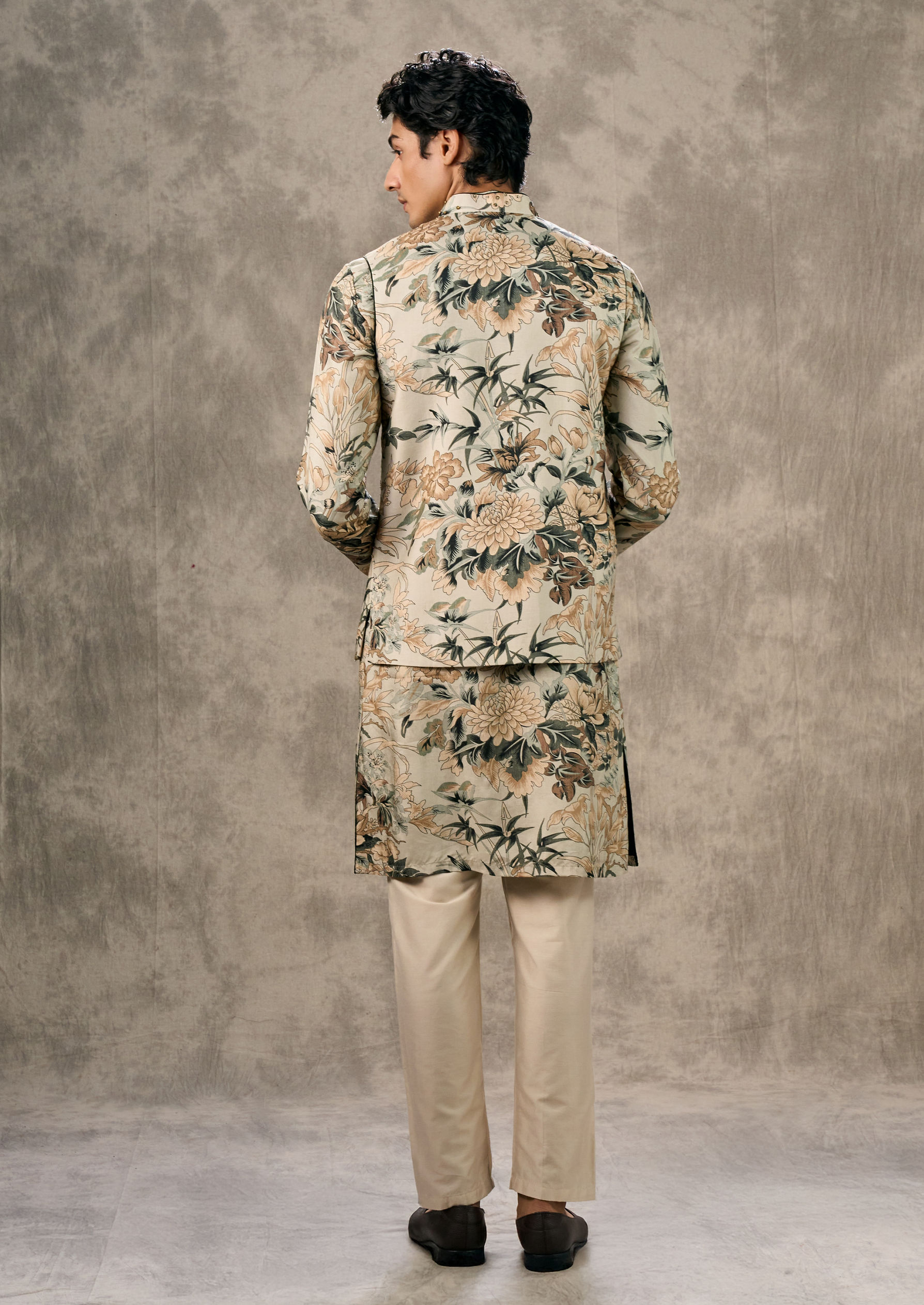 Twamev Men Pista Green Elegance Kurta Jacket Set