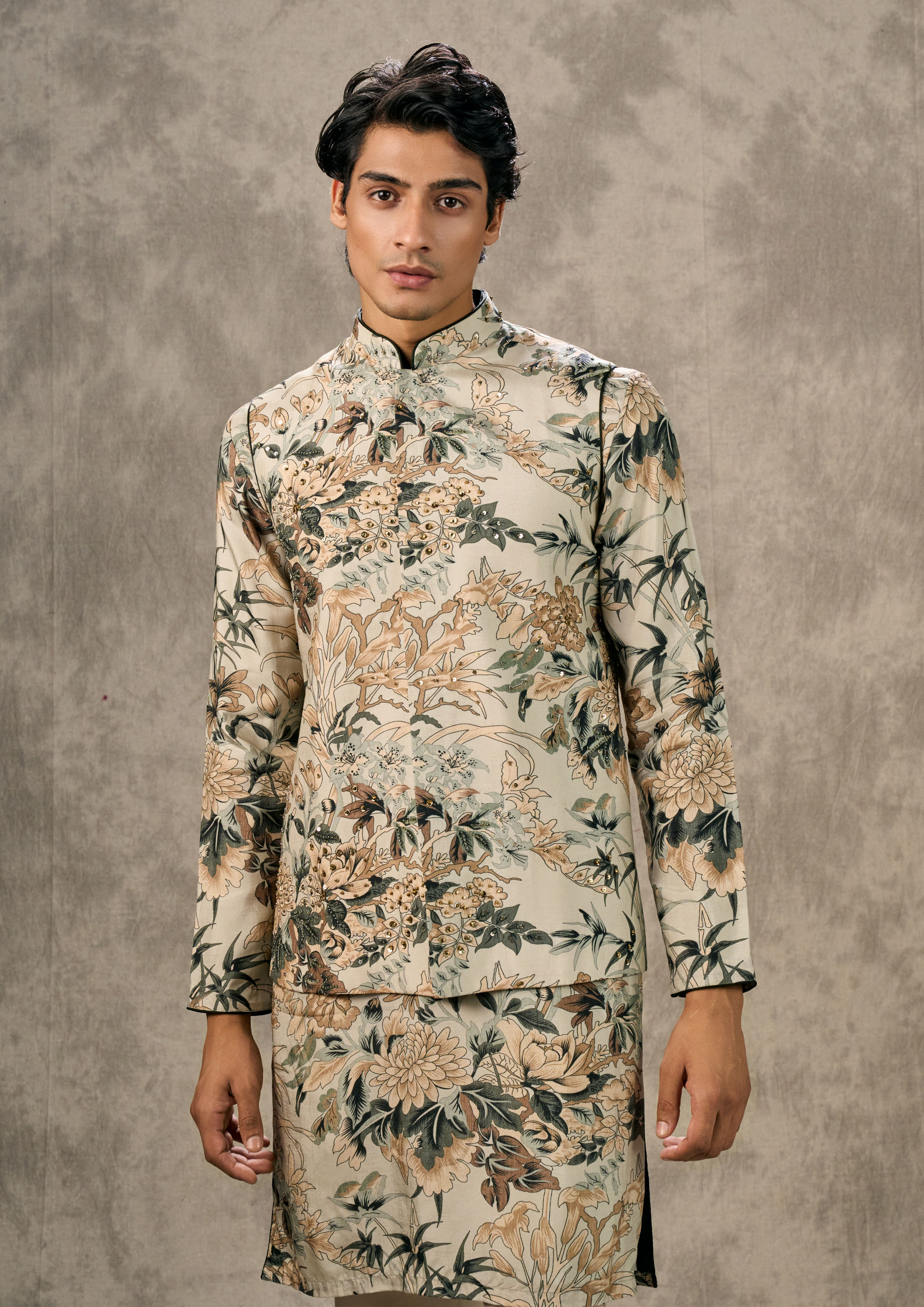 Twamev Men Pista Green Elegance Kurta Jacket Set