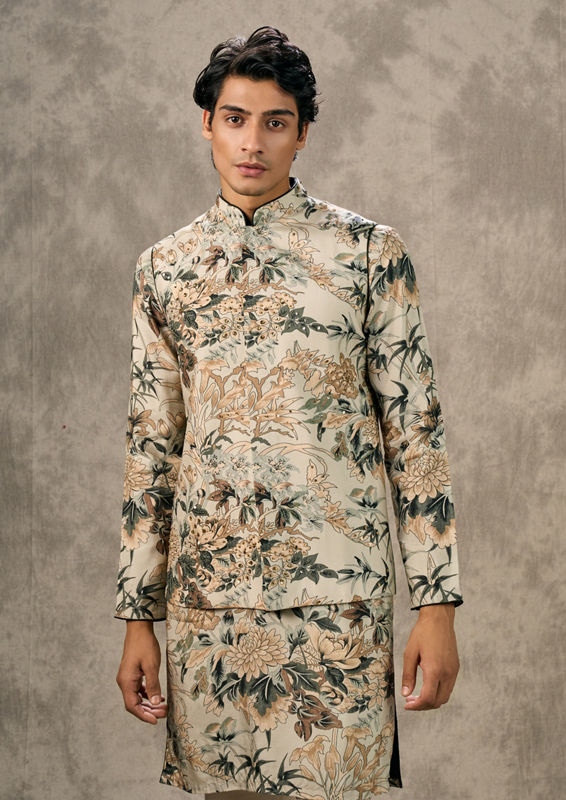 Twamev Men Pista Green Elegance Kurta Jacket Set