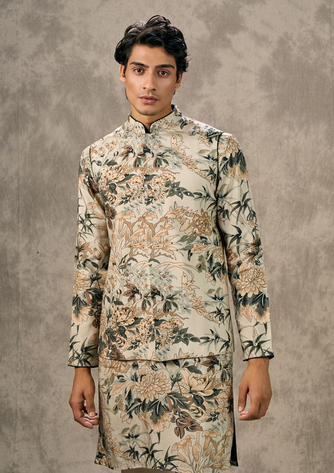 Twamev Men Pista Green Elegance Kurta Jacket Set