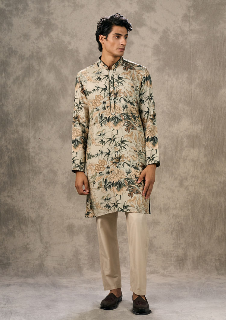 Twamev Men Pista Green Elegance Kurta Jacket Set