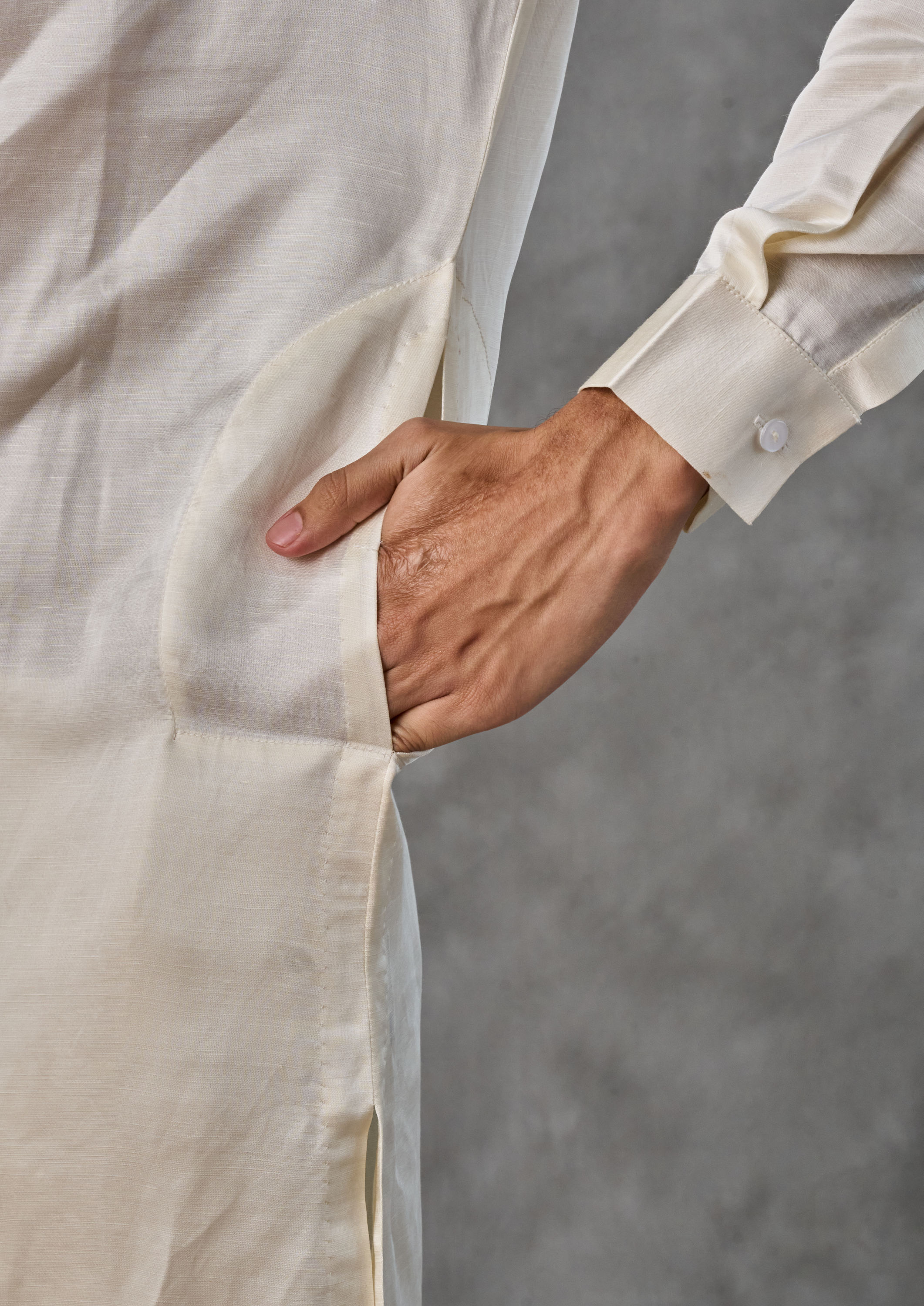 Twamev Men Cream Satin Kurta Jacket Set