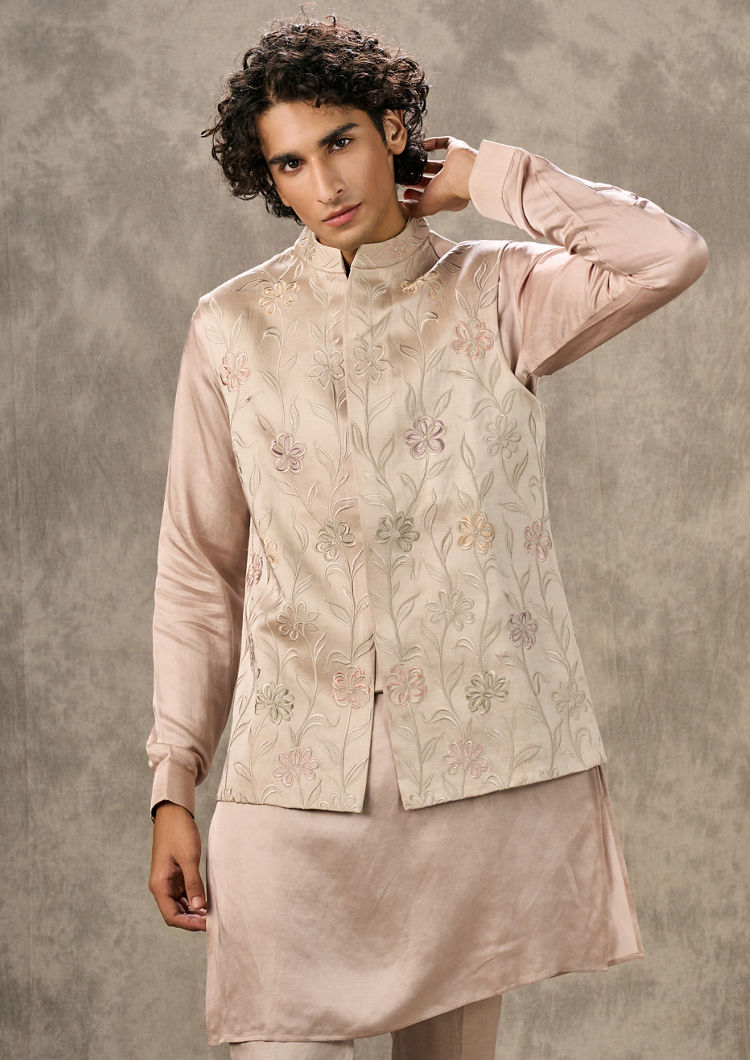 Twamev Men Sculptured Elegance Kurta Jacket Set