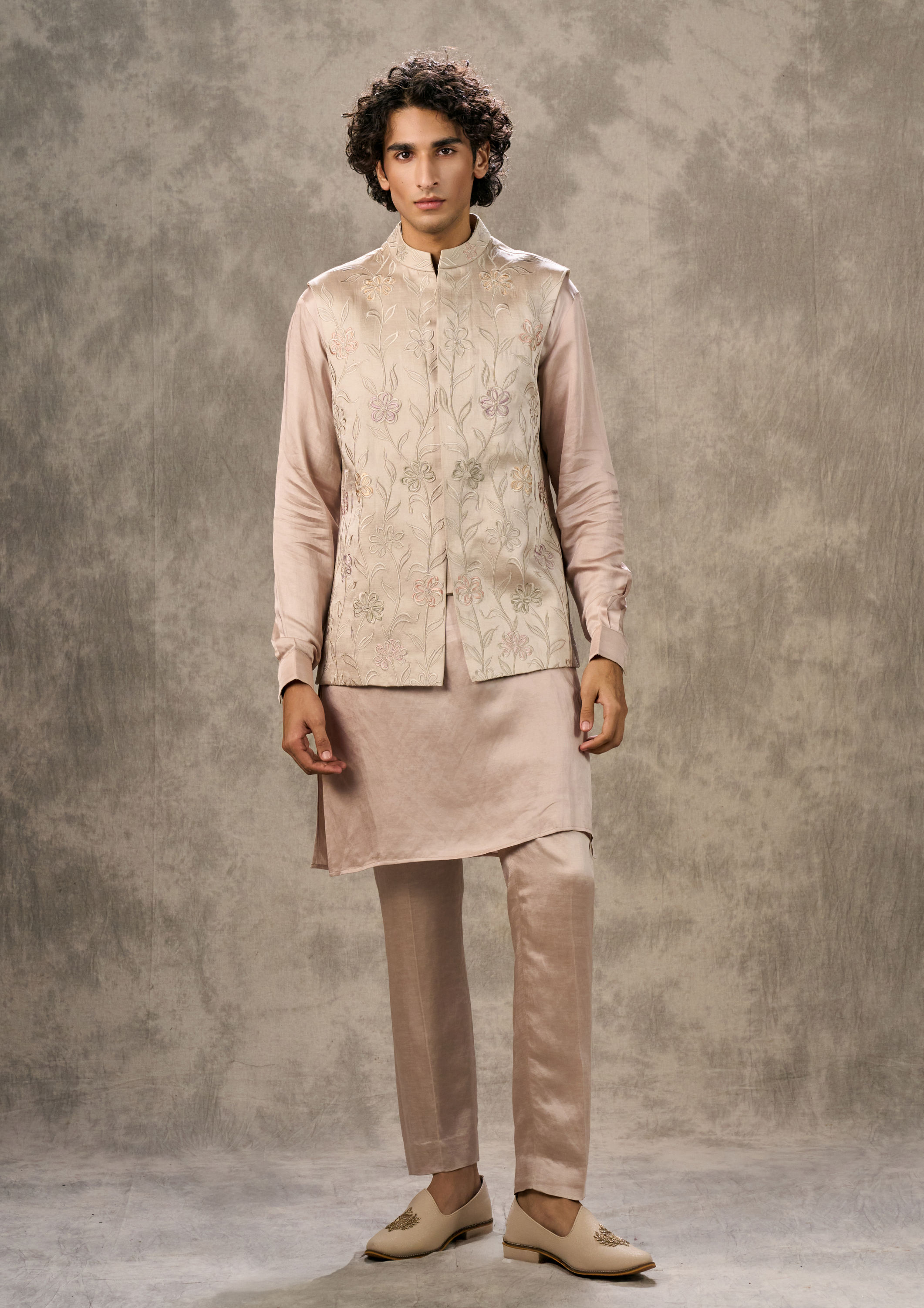 Twamev Men Sculptured Elegance Kurta Jacket Set