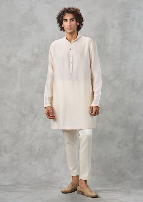Twamev Men Cream Silk Multicolour Pichwai Aari Embroidered Kurta Jacket Set