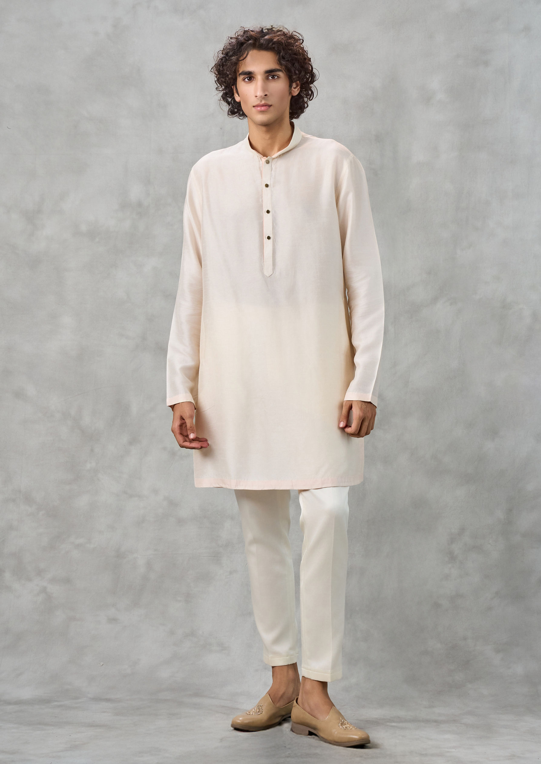 Twamev Men Cream Silk Multicolour Pichwai Aari Embroidered Kurta Jacket Set
