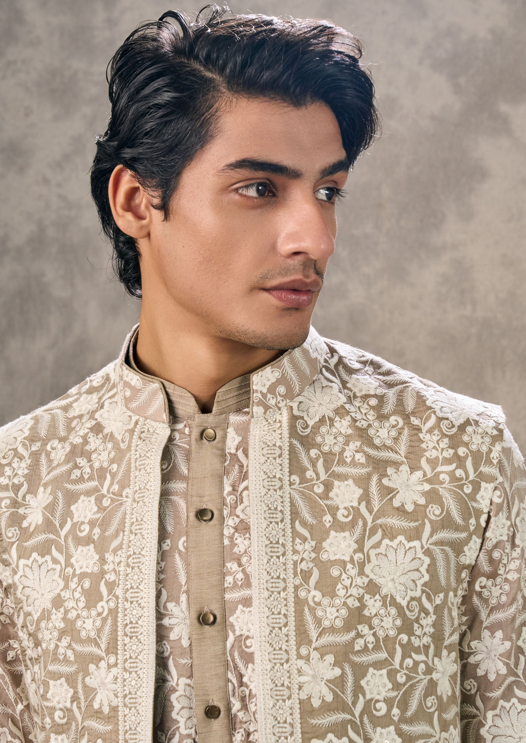 Twamev Men Walnut Toned Kurta Jacket Set