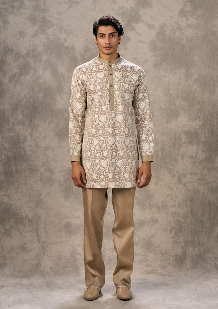 Twamev Men Walnut Toned Kurta Jacket Set