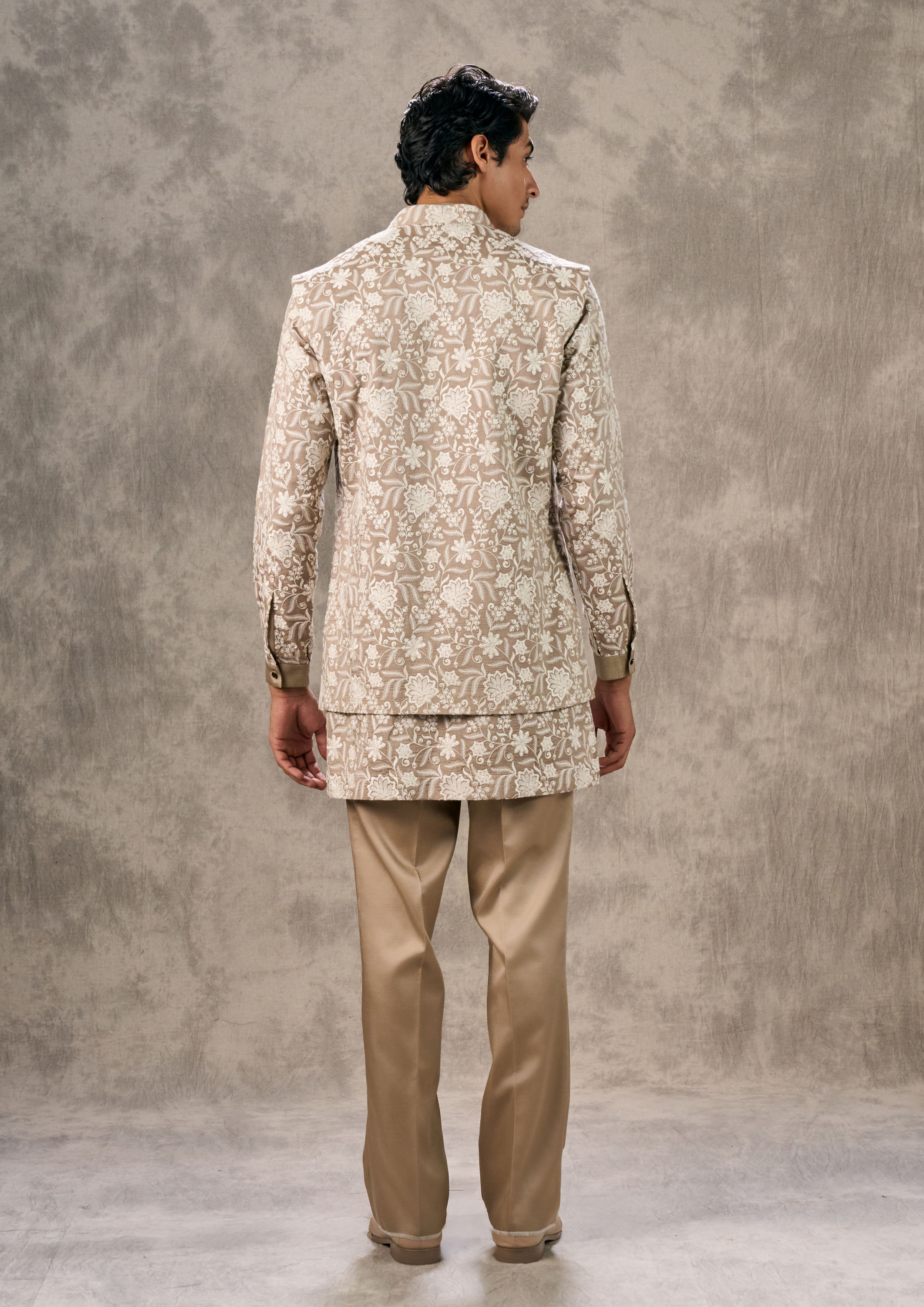 Twamev Men Walnut Toned Kurta Jacket Set