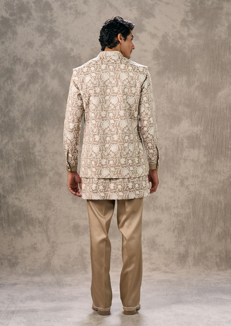 Twamev Men Walnut Toned Kurta Jacket Set