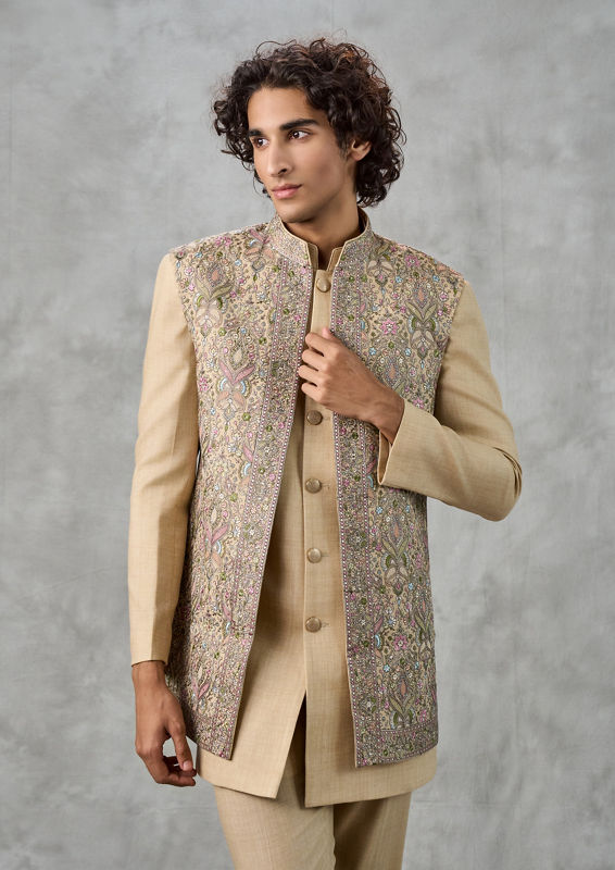 Twamev Men Regal Cream Kurta Jacket Ensemble