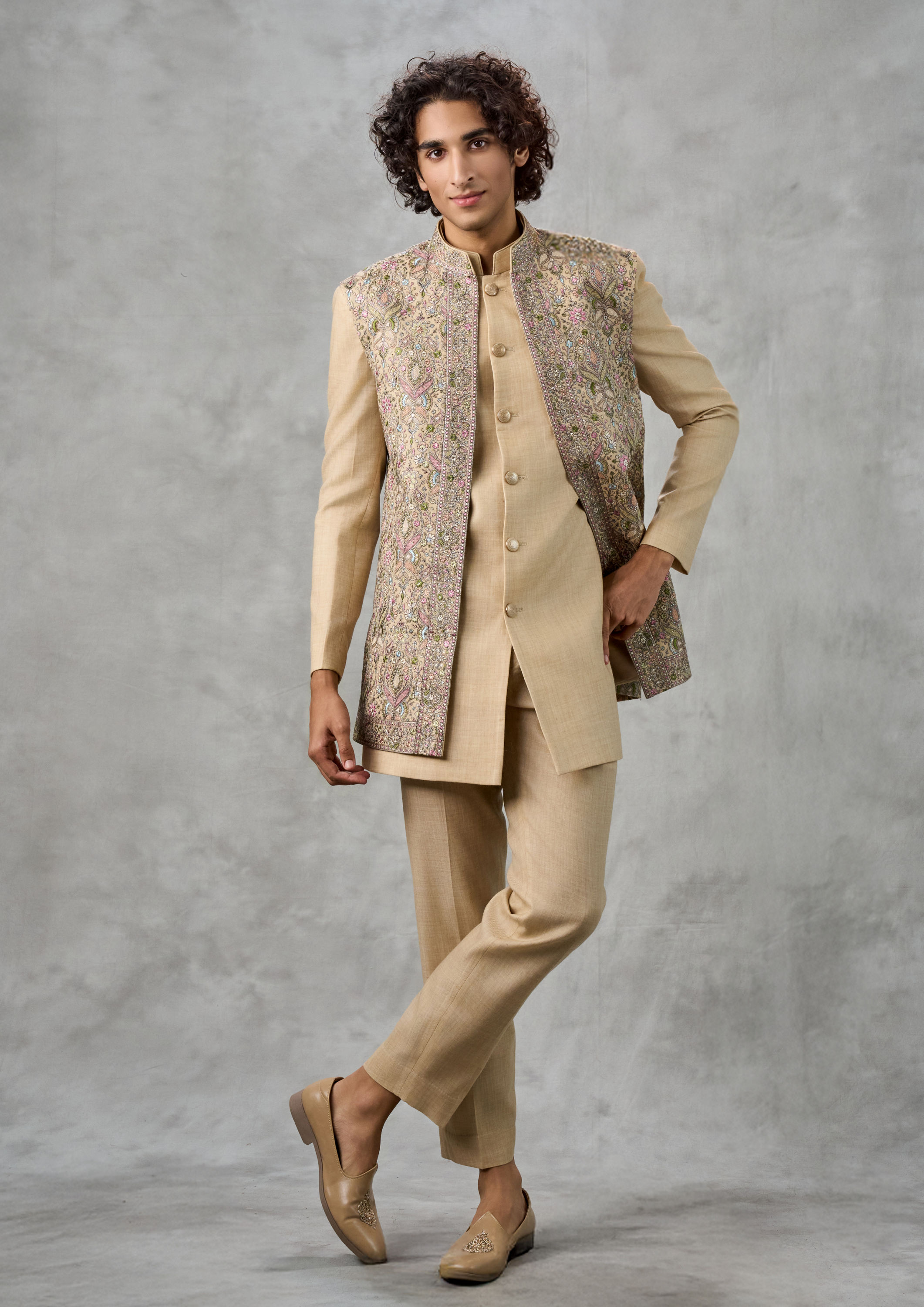 Twamev Men Regal Cream Kurta Jacket Ensemble