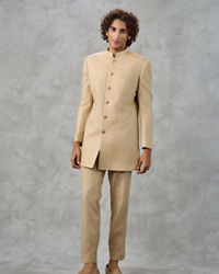 Twamev Men Beige Silk Multicolour Floral Kashmiri Thread Embroidered Indo Western