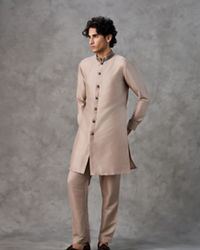 Twamev Men Beige Silk Multicolour Kashmiri Thread Embroidered Jacket Set