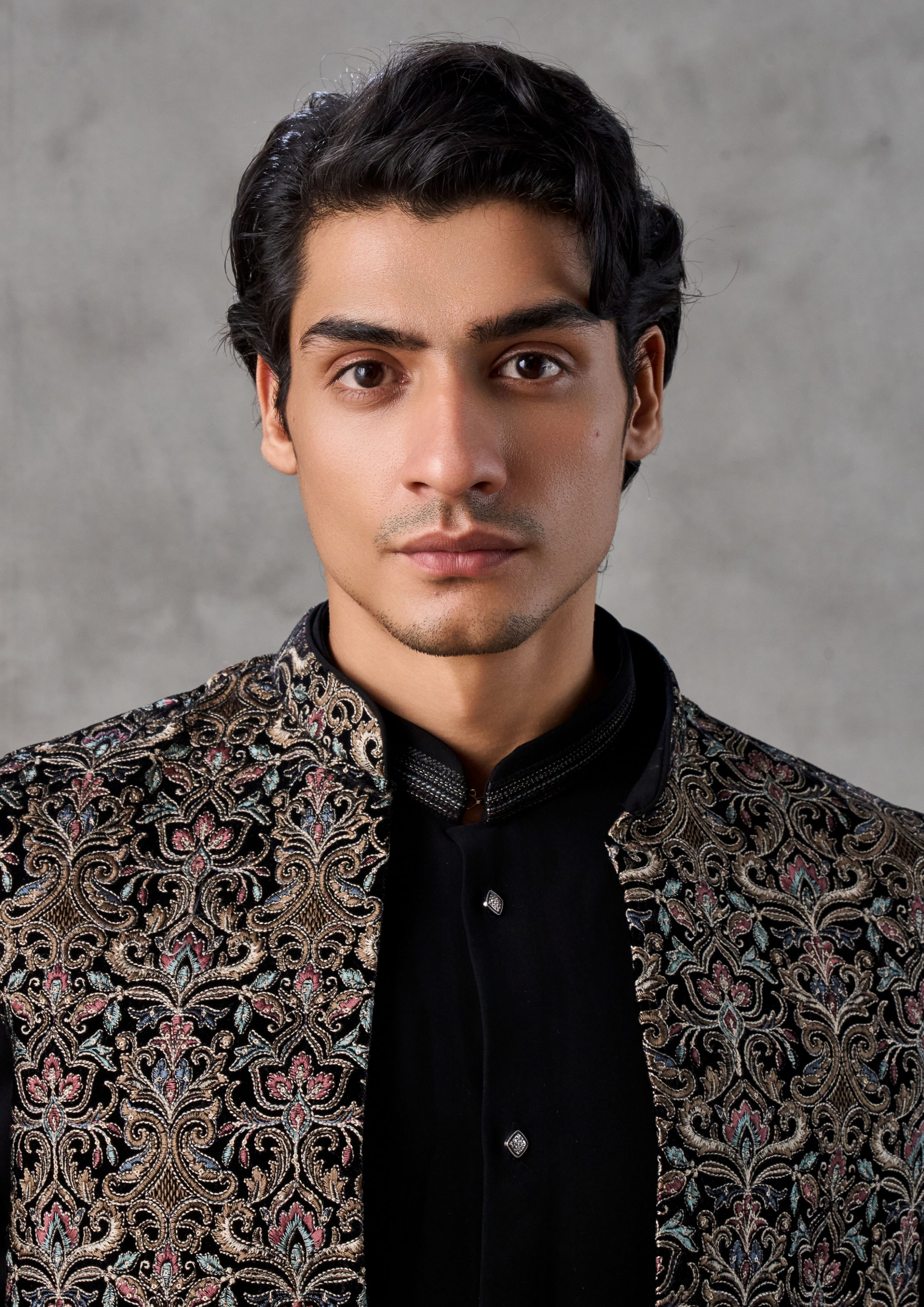 Twamev Men Gleaming Black Charm Kurta Jacket Set