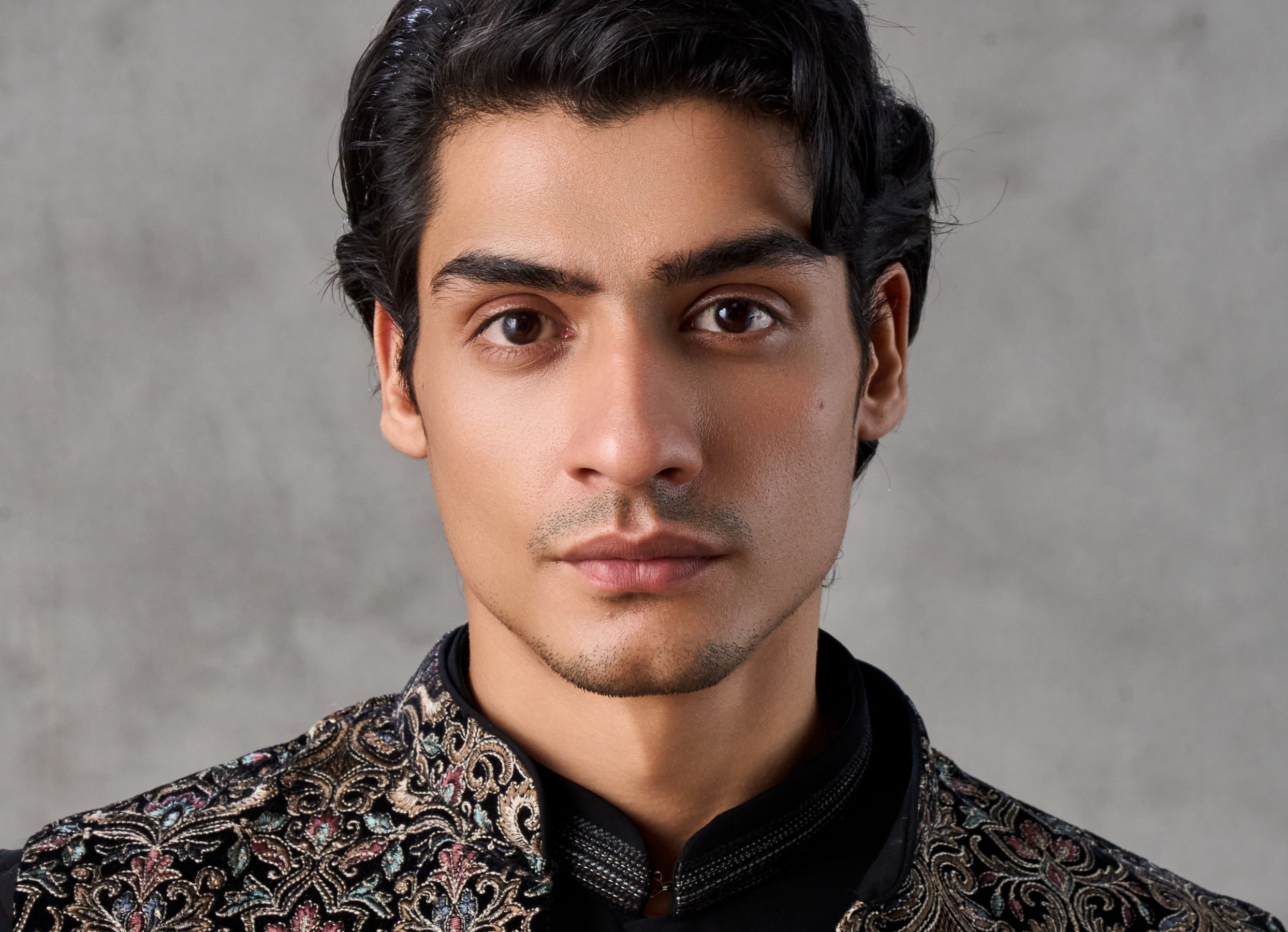 Twamev Men Black Crepe Resham Jaal Embroidered Kurta Jacket Set