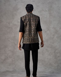 Twamev Men Black Crepe Resham Jaal Embroidered Kurta Jacket Set
