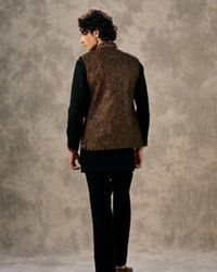 Twamev Men Black Silk Mughal Resham Embroidered Jacket Set
