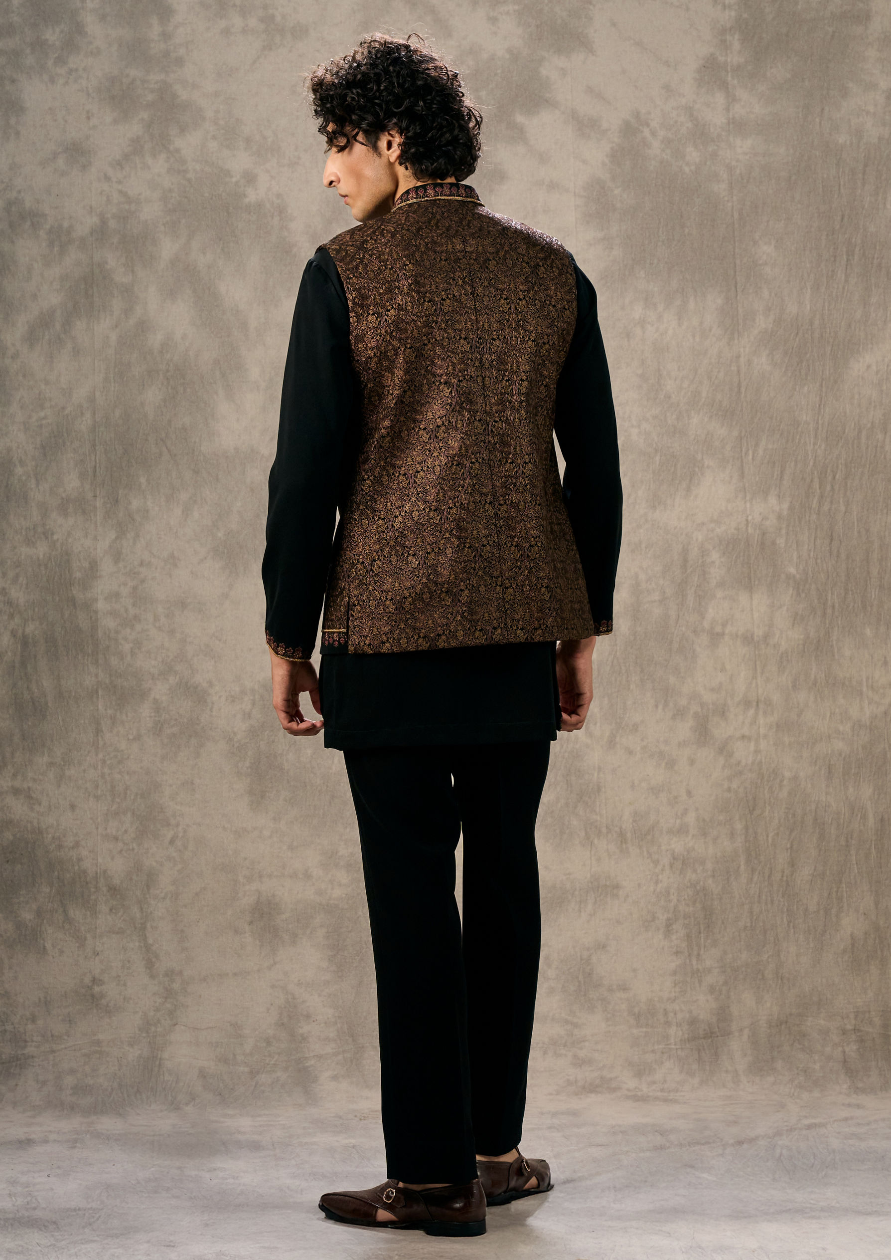 Twamev Men Black Enigmatic Ensemble Kurta Jacket Set