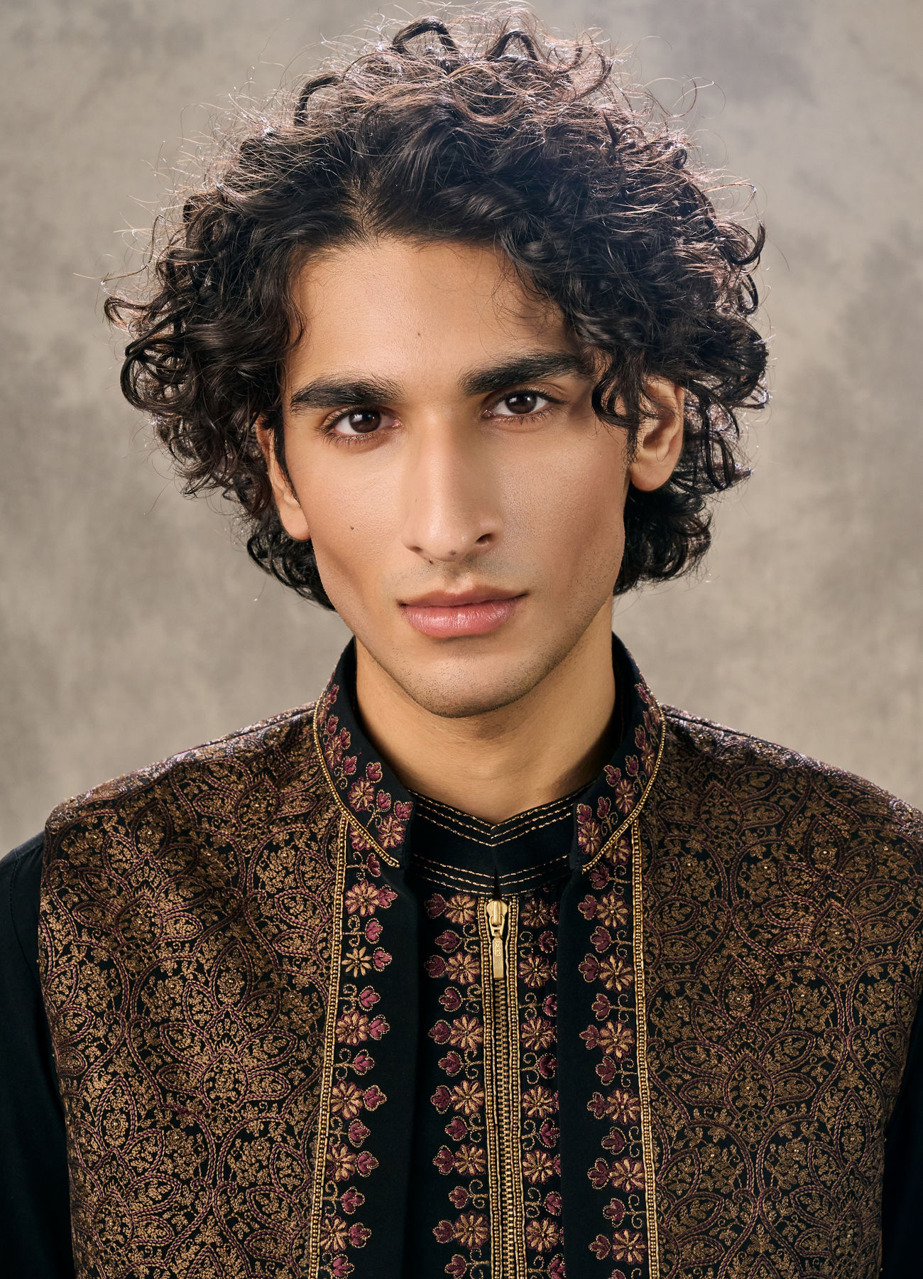 Twamev Men Black Silk Mughal Resham Embroidered Jacket Set