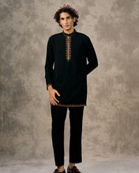 Twamev Men Black Silk Mughal Resham Embroidered Jacket Set