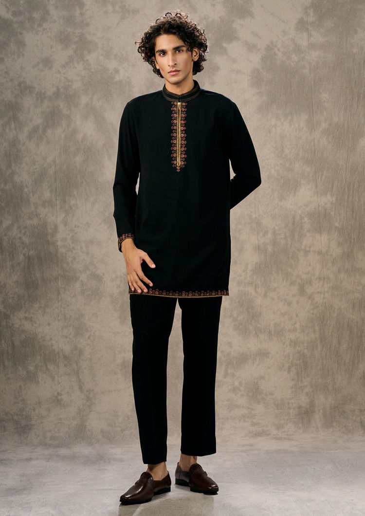 Twamev Men Black Enigmatic Ensemble Kurta Jacket Set