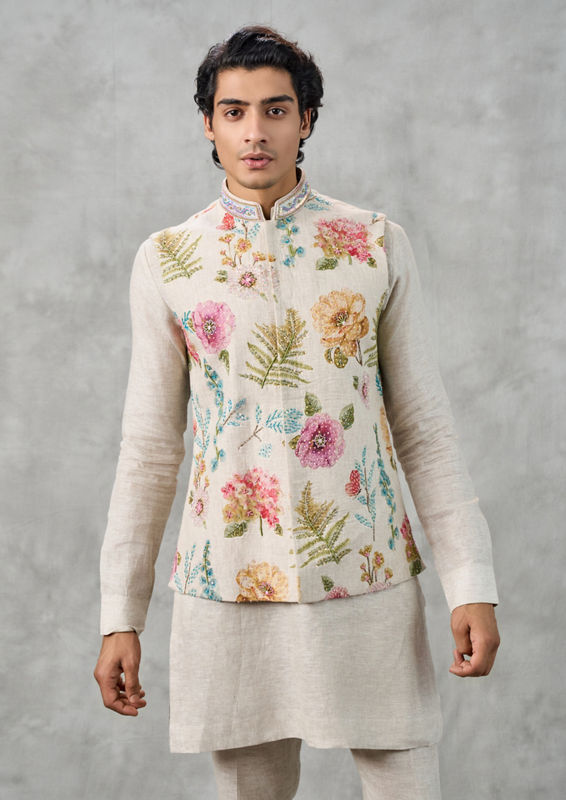 Twamev Men Beige Elegance Kurta Jacket Set