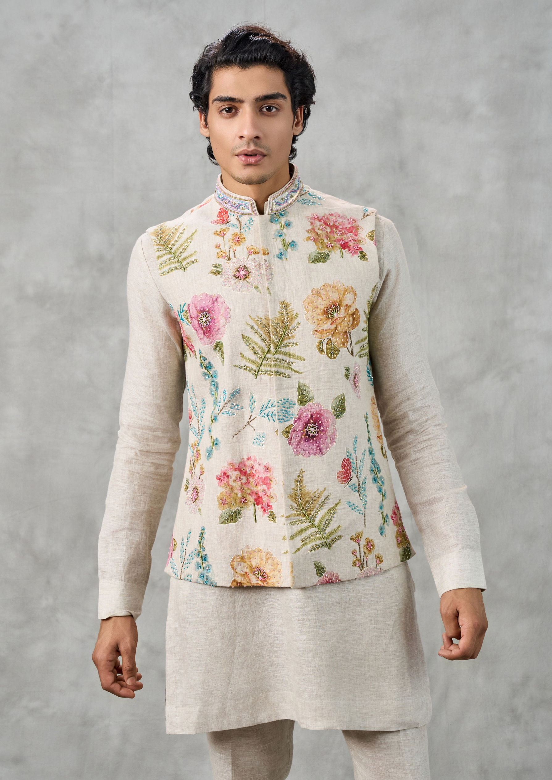 Twamev Men Beige Elegance Kurta Jacket Set