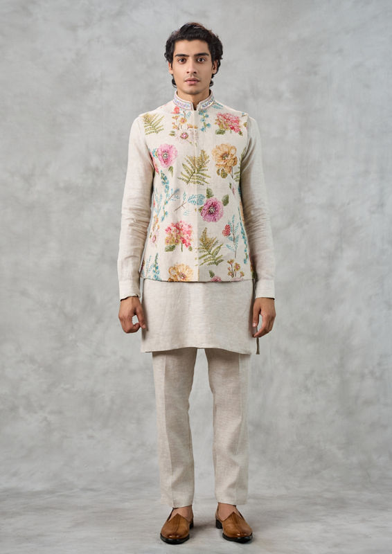 Twamev Men Beige Elegance Kurta Jacket Set