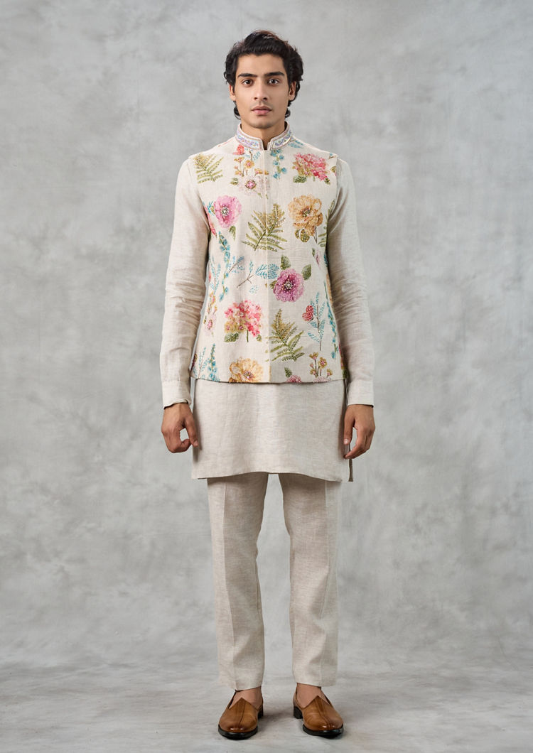 Twamev Men Beige Elegance Kurta Jacket Set