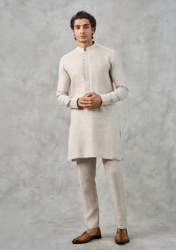 Twamev Men Beige Elegance Kurta Jacket Set