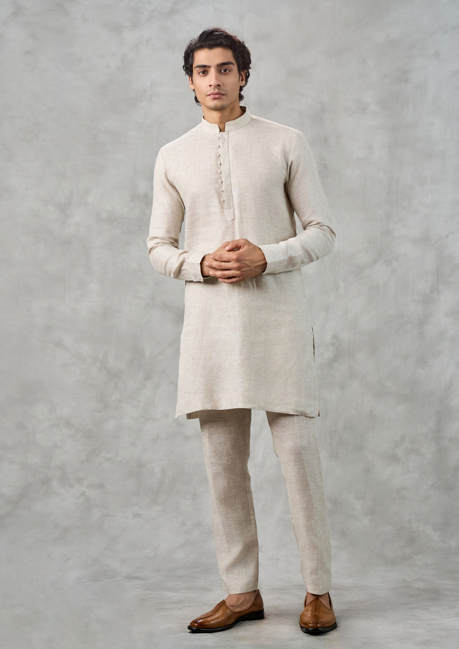 Twamev Men Beige Elegance Kurta Jacket Set