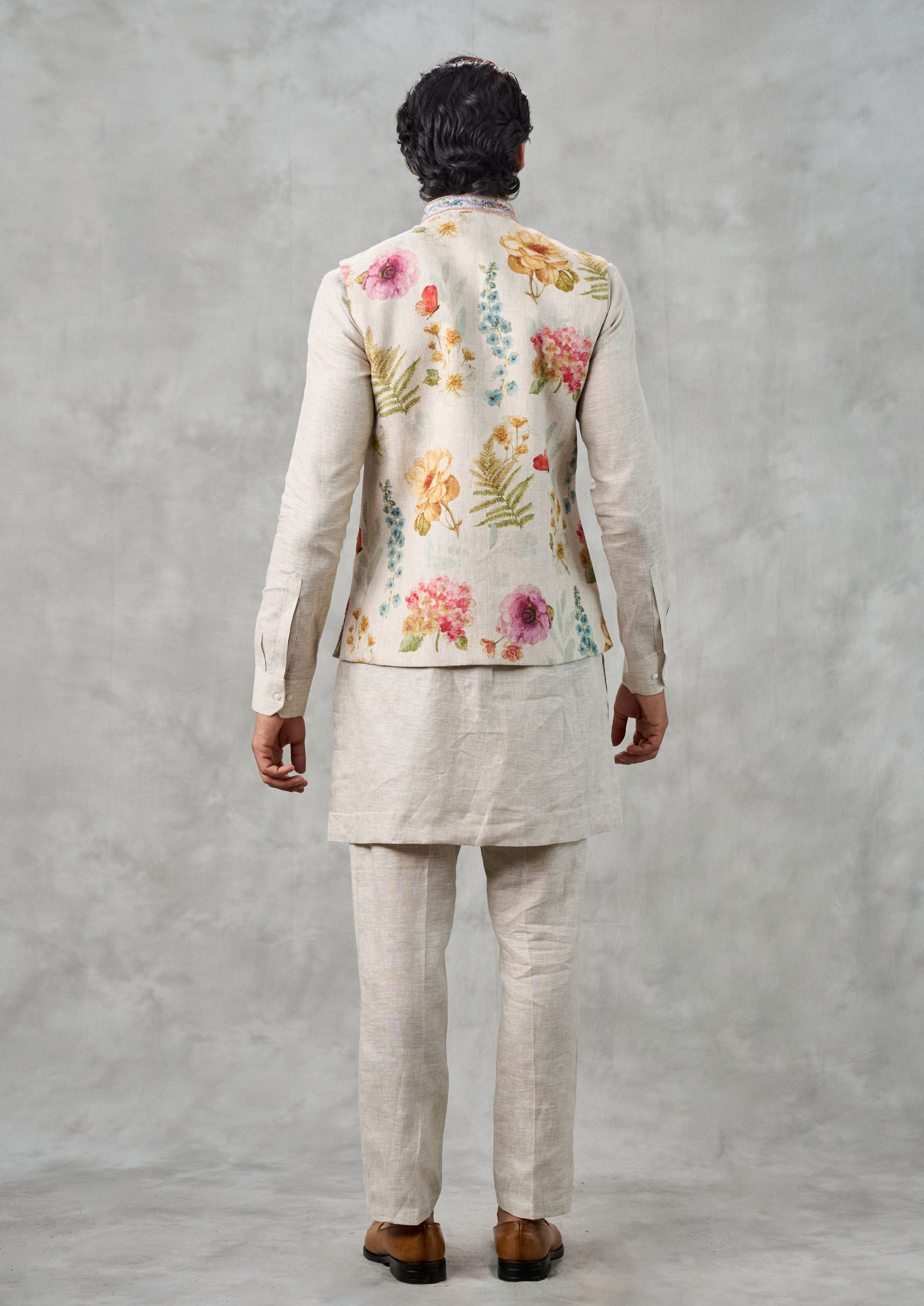 Twamev Men Beige Elegance Kurta Jacket Set