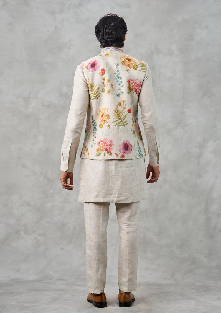 Twamev Men Beige Elegance Kurta Jacket Set