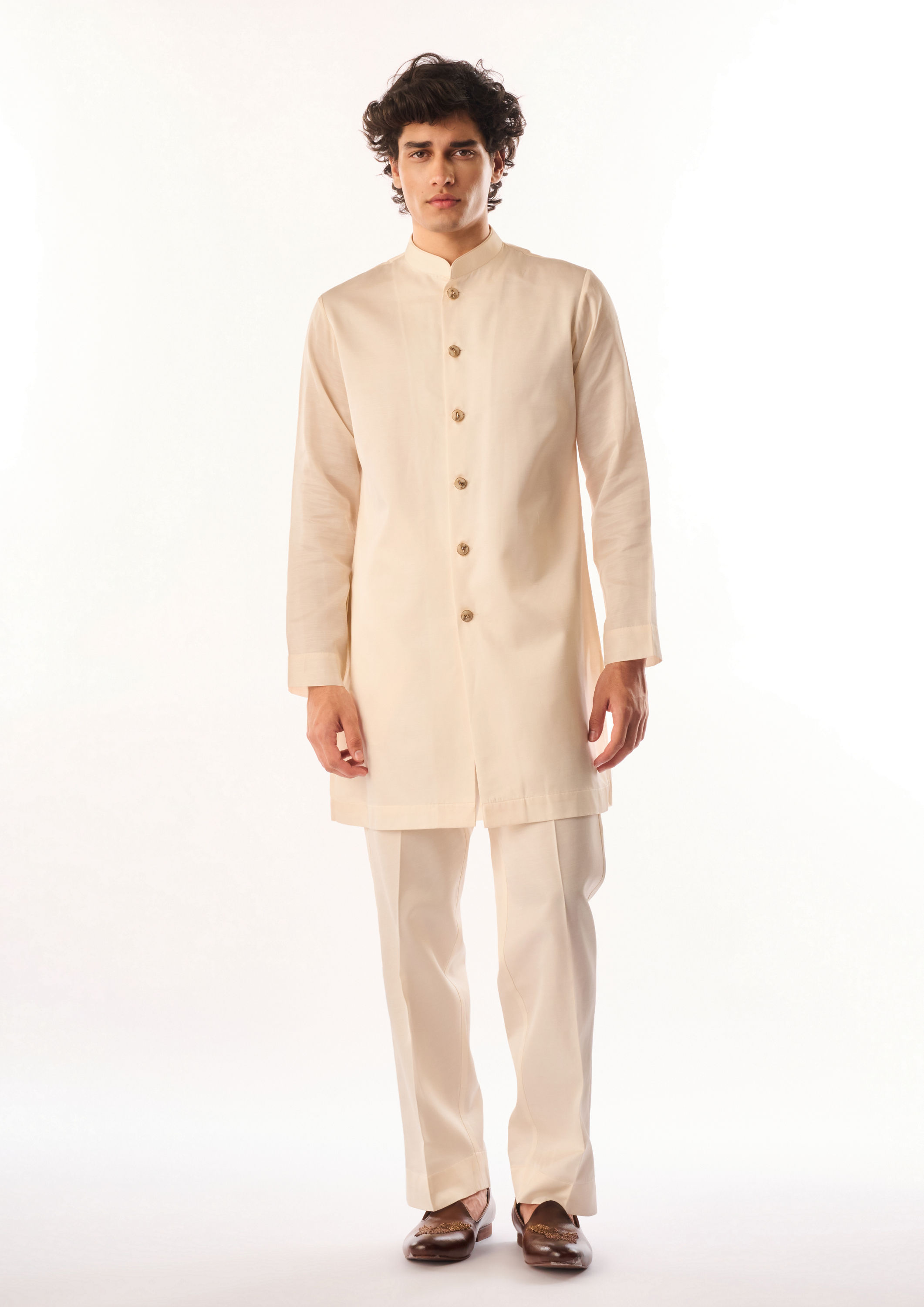 Twamev Men Red Silk Kurta Jacket Set with Embroidery