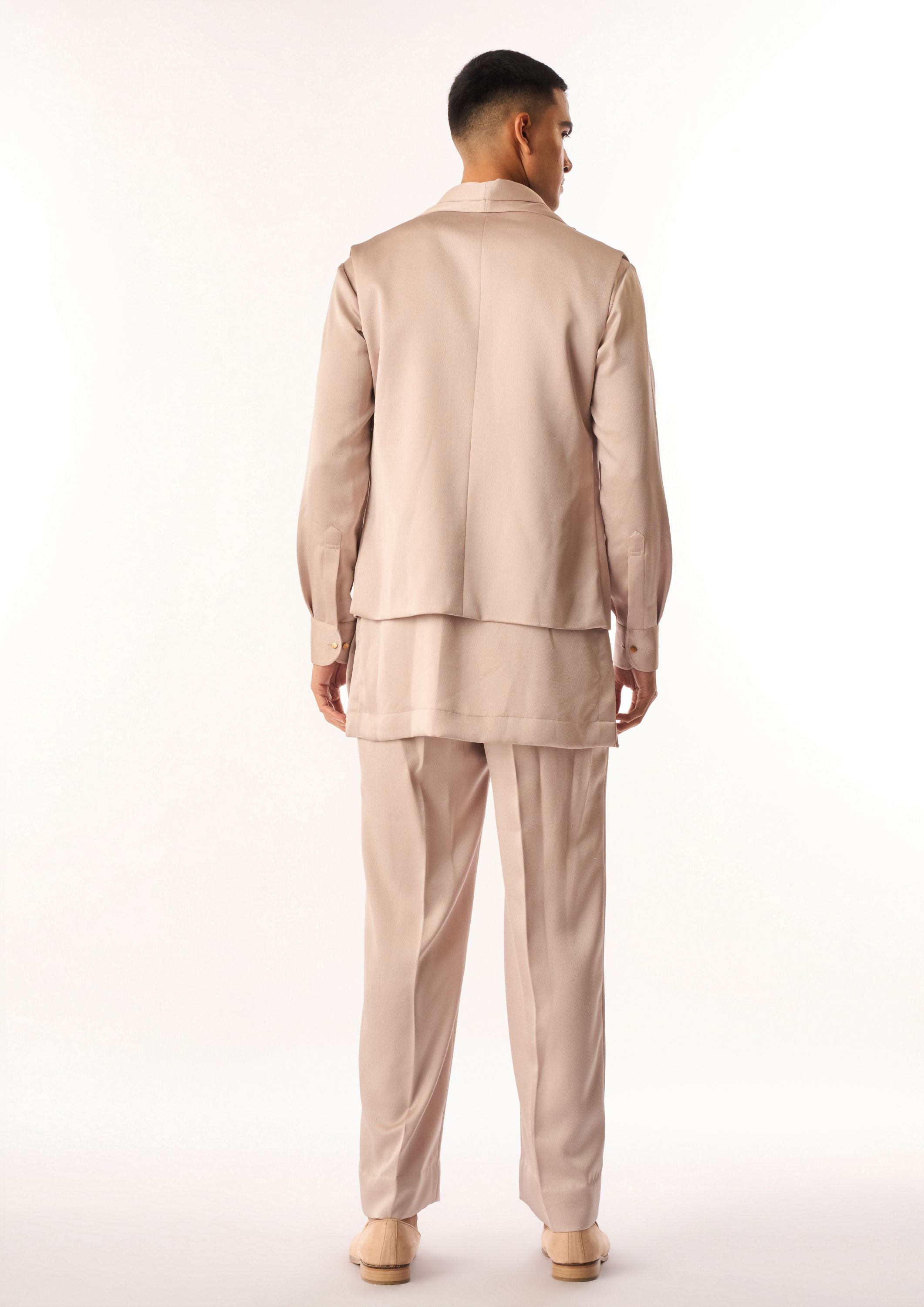 Twamev Men Fawn Rayon Kurta Jacket Set with Zipper Detail