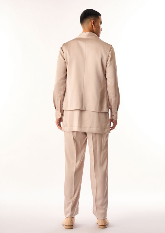 Twamev Men Fawn Rayon Kurta Jacket Set with Zipper Detail