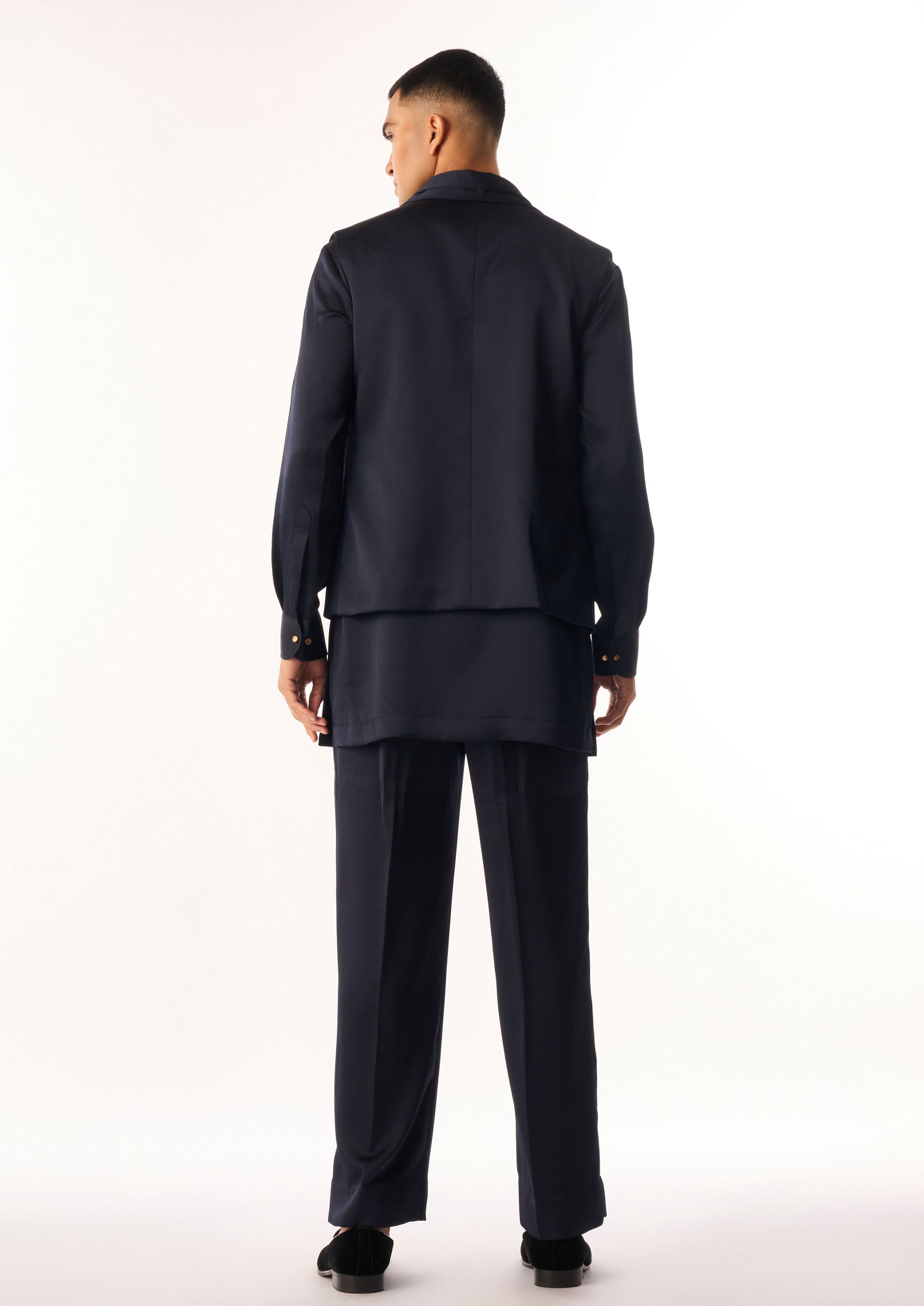 Twamev Men Dark Blue Rayon Kurta Jacket Set with Pants