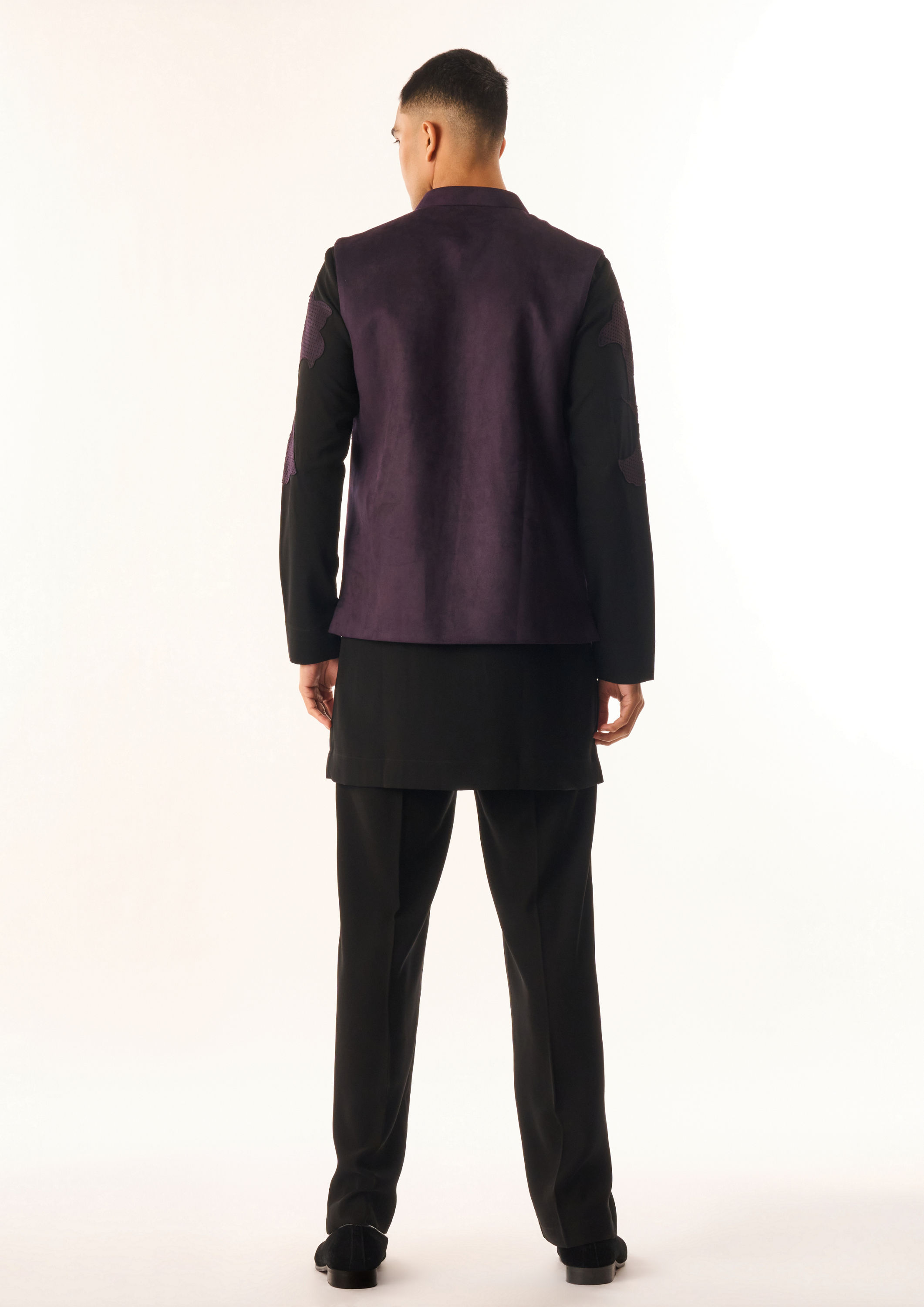 Twamev Men Black Rayon Kurta Jacket Set with Embroidery