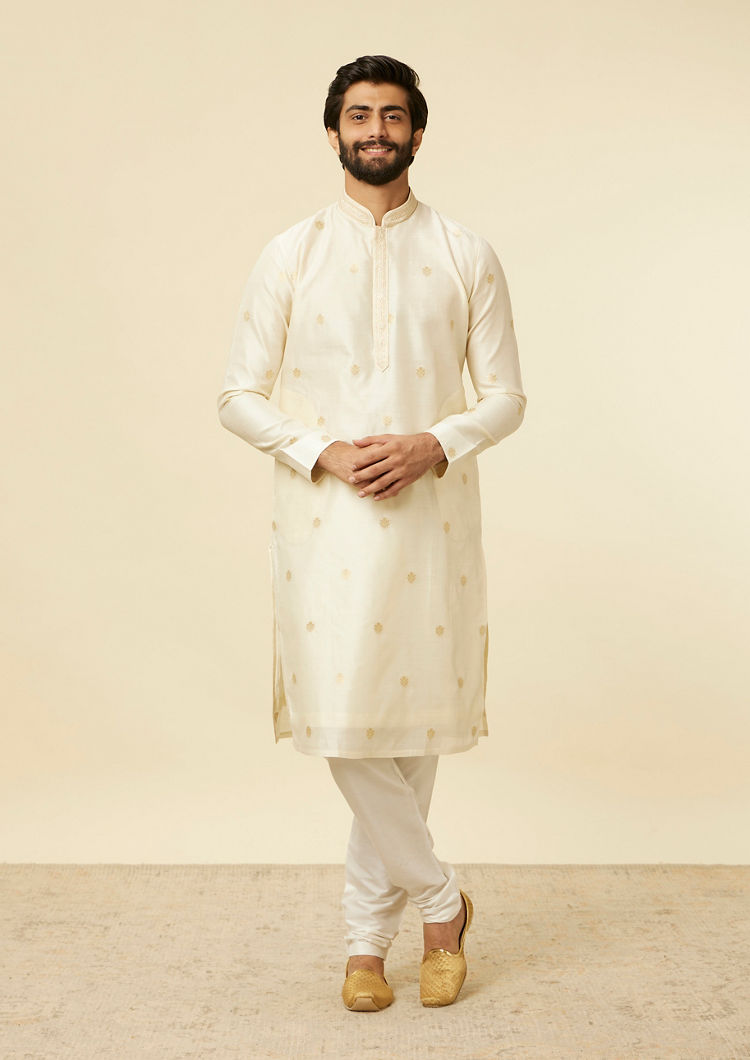 Twamev Men Cream Buta Motif Patterned Kurta Set image number 2