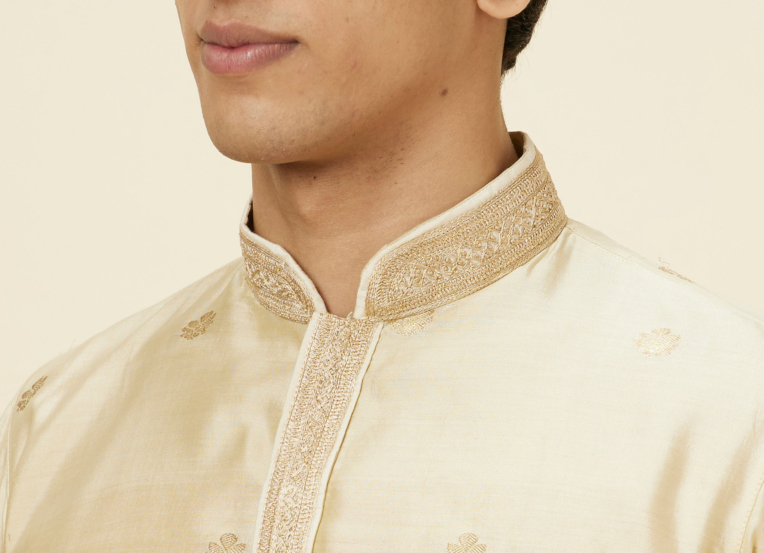 Twamev Men Golden Beige Buta Motif Kurta Set