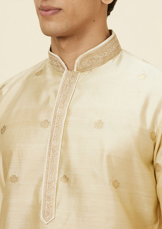 Twamev Men Golden Beige Buta Motif Kurta Set image number 1