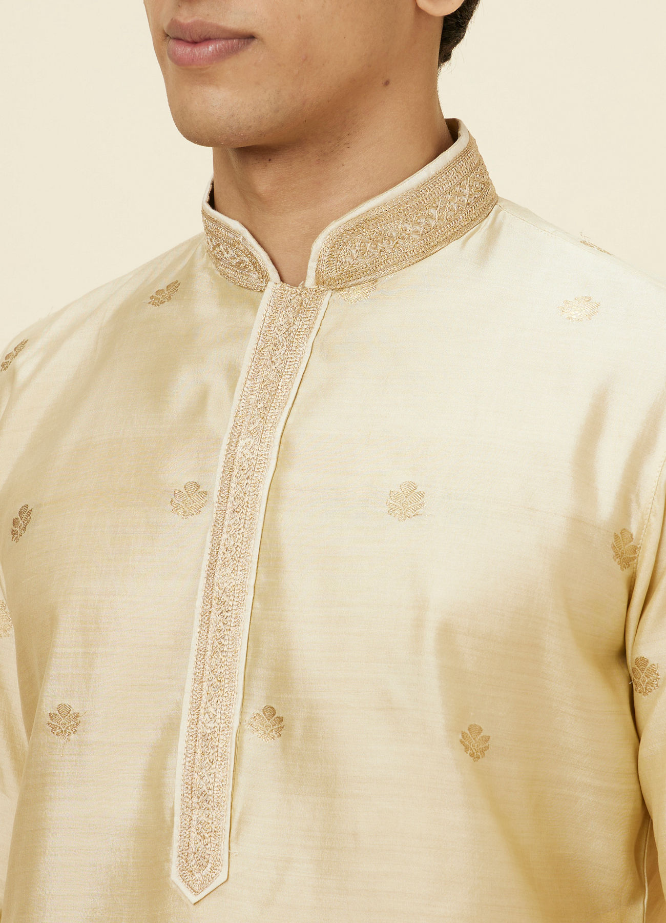 Twamev Men Golden Beige Buta Motif Kurta Set