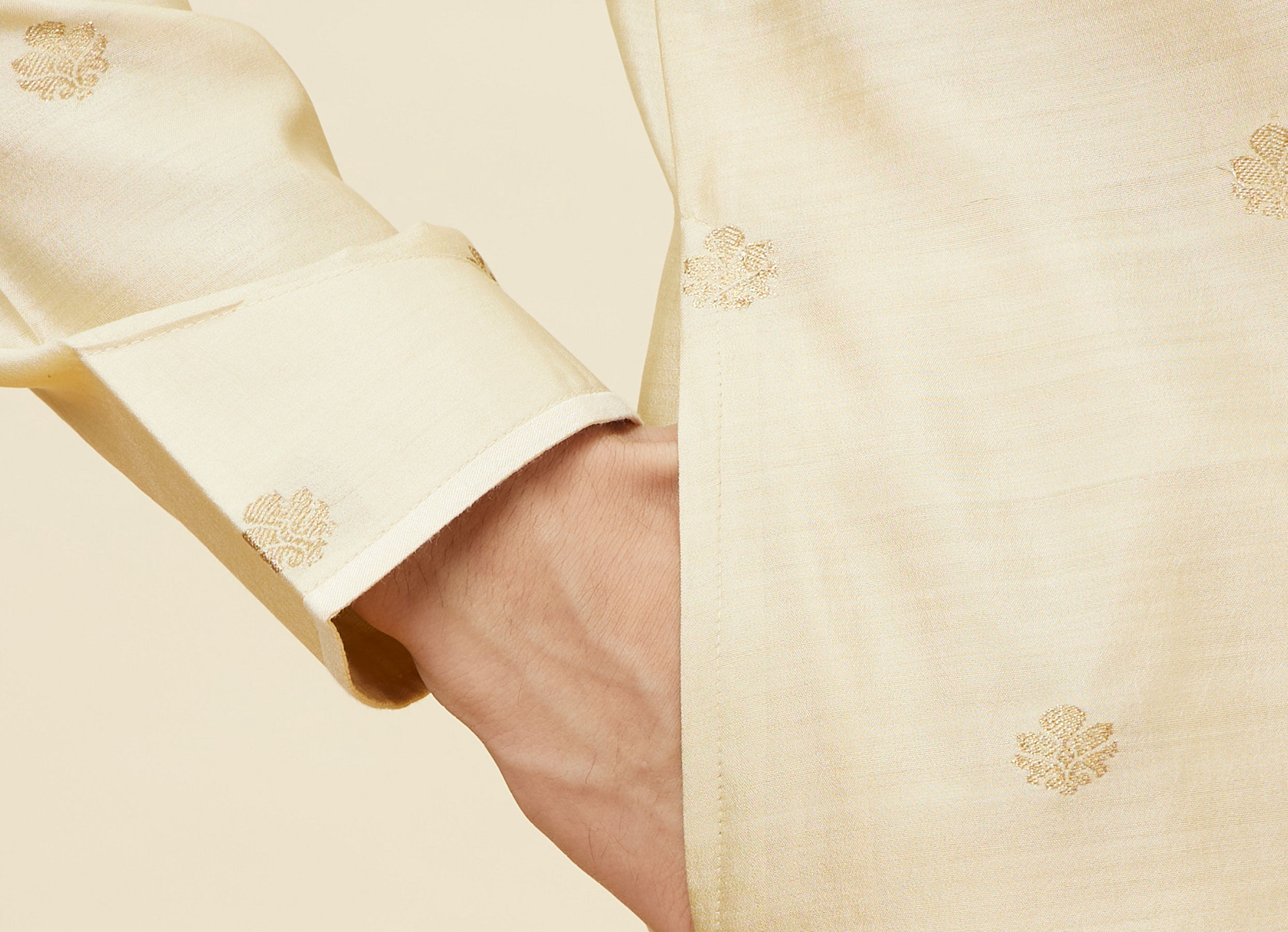 Twamev Men Golden Beige Buta Motif Kurta Set