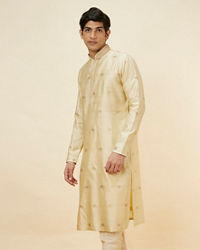 Twamev Men Golden Beige Buta Motif Kurta Set