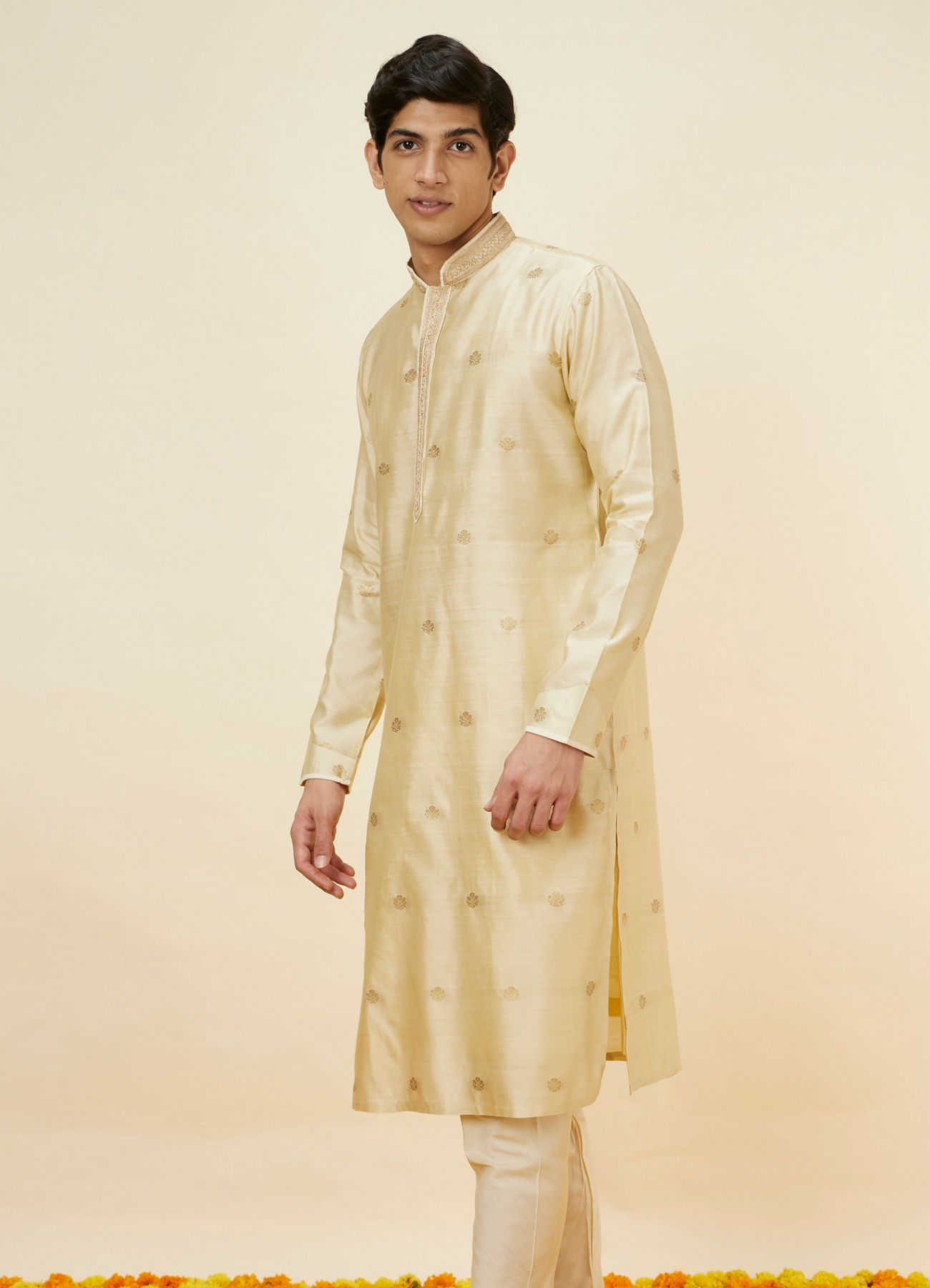 Twamev Men Golden Beige Buta Motif Kurta Set